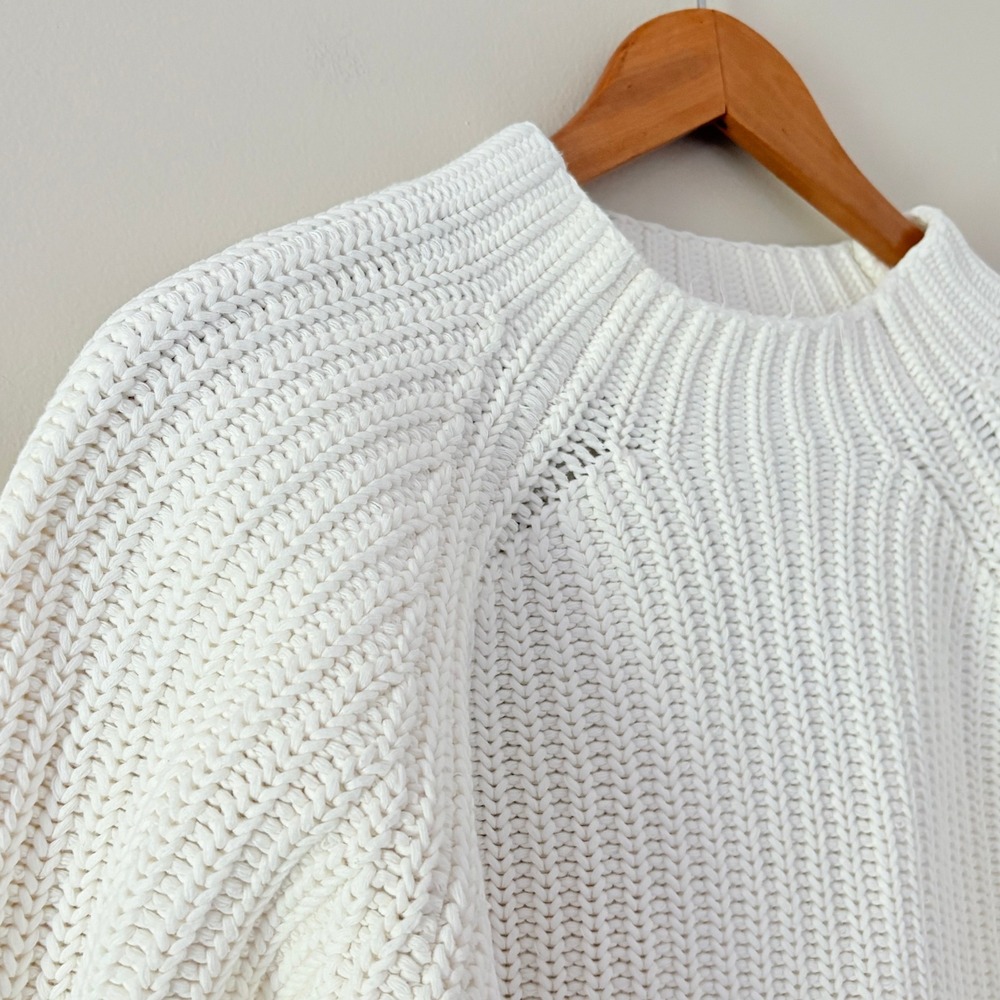 J. Crew Sweater Crew Neck Large Ivory Shaker Stitch Cotton Chunky Knit Raglan - Picture 6 of 12
